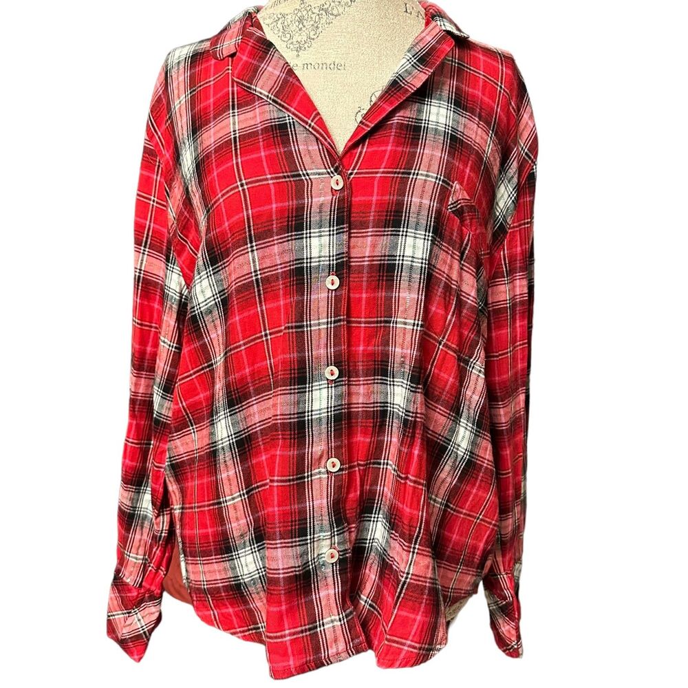 Victoria Secret XL Red Plaid Flannel Button Up Top